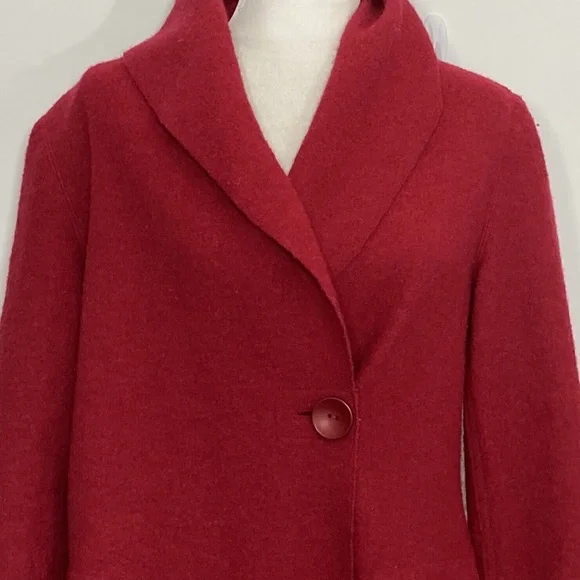 J Jill Womens Red Wool Blend Wrap Coat Mid Length Pockets Small - Picture 6 of 8